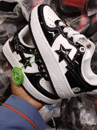 high quality bape star breathable sneaker shoes black as pictured