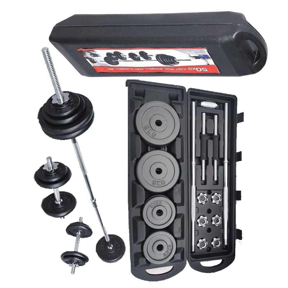 50 kgs and 30kgs Cased Multifunctional Weight training/ Adjustable Chrome Dumbells set/ York Barbell and Dumbbell set for home/office/gym workout N/B WITH A CASE