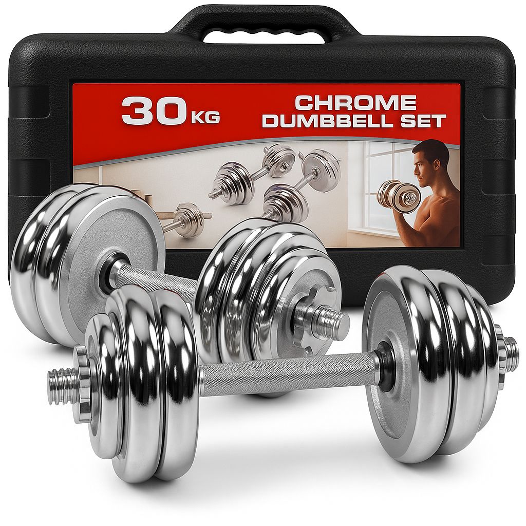 🔥 Chrome Dumbbell Sets – Adjustable & Durable 🔥
✅ 30kg (with Carry Case)
✅ 20kg (with Carry Case)
✅ 10kg (Boxed)
Perfect for home workouts, muscle building & strength training.  
✔️ Chrome finish