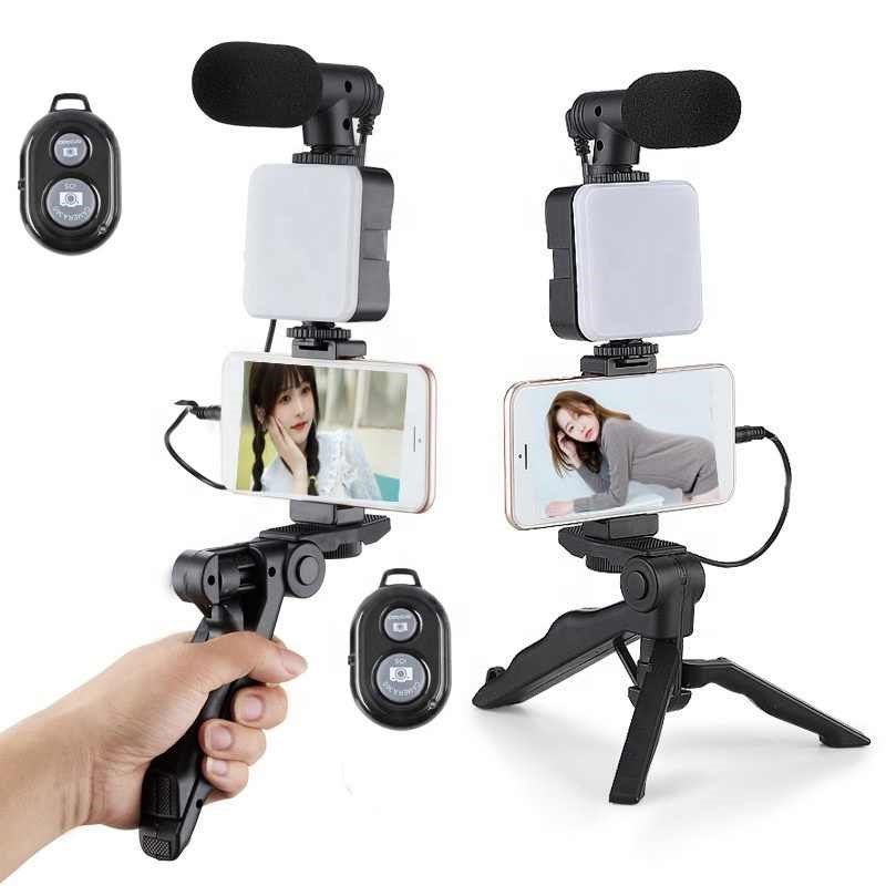 Camera Video Recording Vlogging Kit for Video Making, Mic, Mini Tripod Stand, LED Light & Phone Holder Clip for Making Videos Podcasting