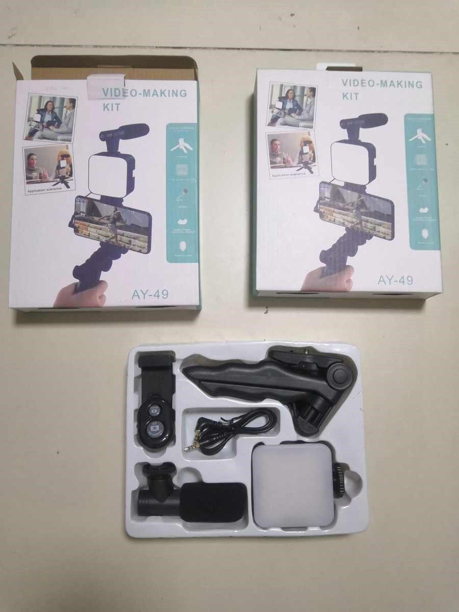 Camera Video Recording Vlogging Kit for Video Making, Mic, Mini Tripod Stand, LED Light & Phone Holder Clip for Making Videos Podcasting