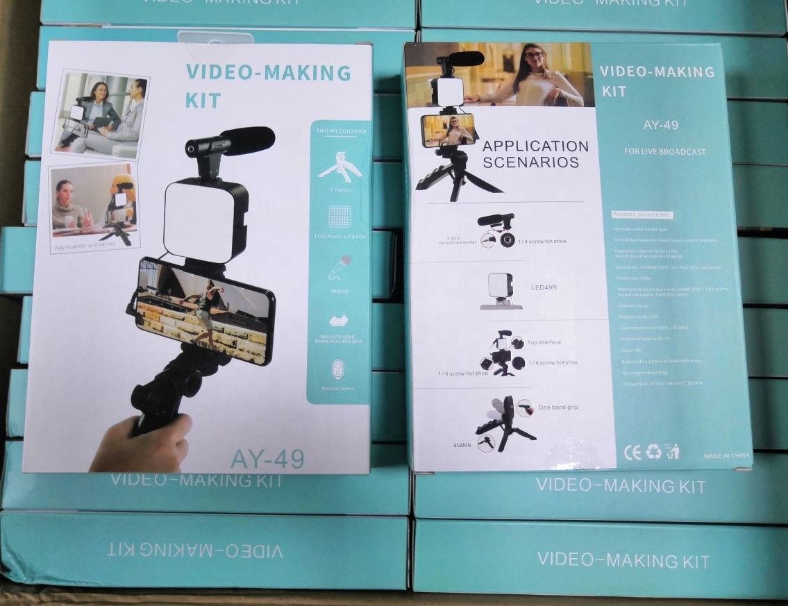 Camera Video Recording Vlogging Kit for Video Making, Mic, Mini Tripod Stand, LED Light & Phone Holder Clip for Making Videos Podcasting