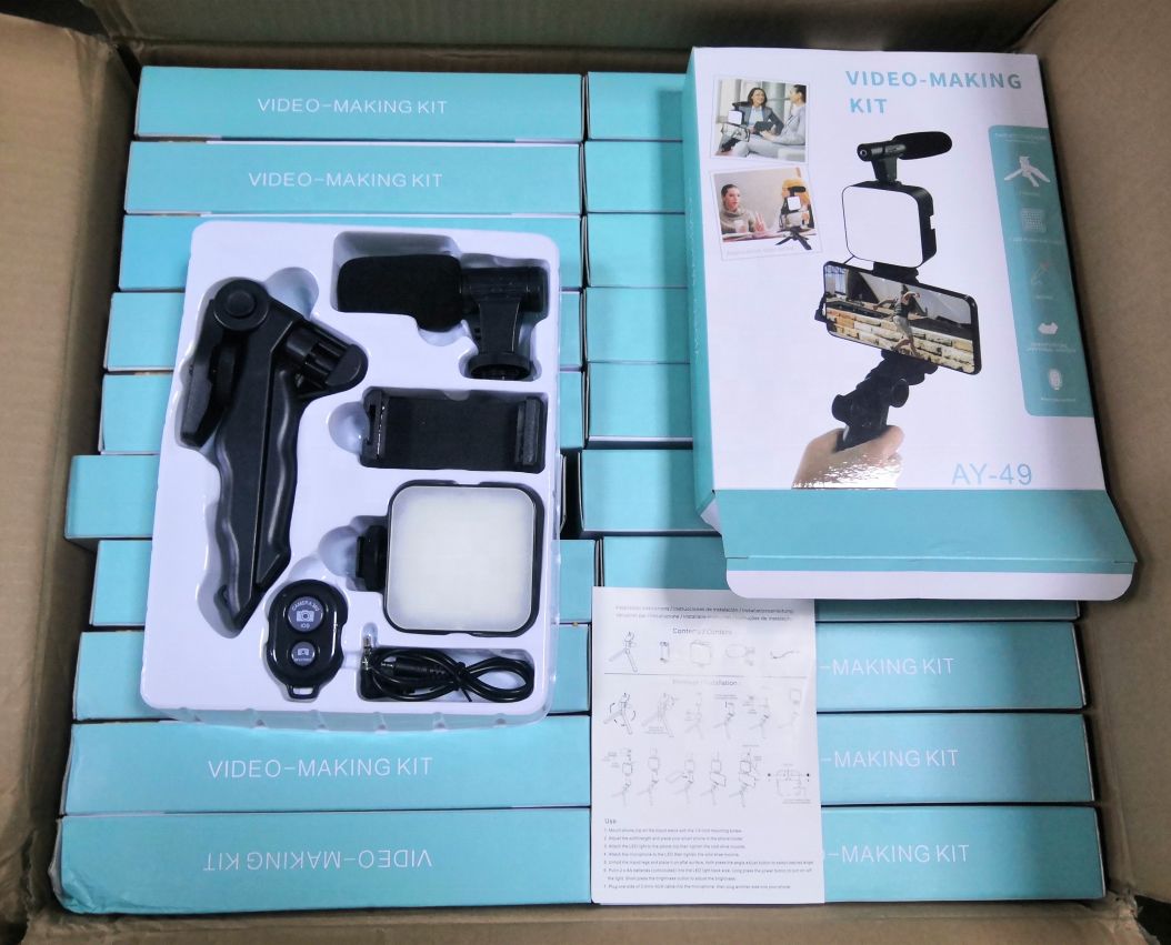 Camera Video Recording Vlogging Kit for Video Making, Mic, Mini Tripod Stand, LED Light & Phone Holder Clip for Making Videos Podcasting