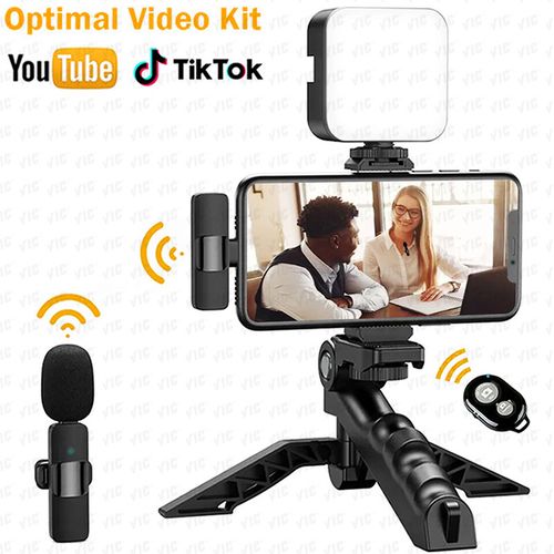 Camera Video Recording Vlogging Kit for Video Making, Mic, Mini Tripod Stand, LED Light & Phone Holder Clip for Making Videos Podcasting