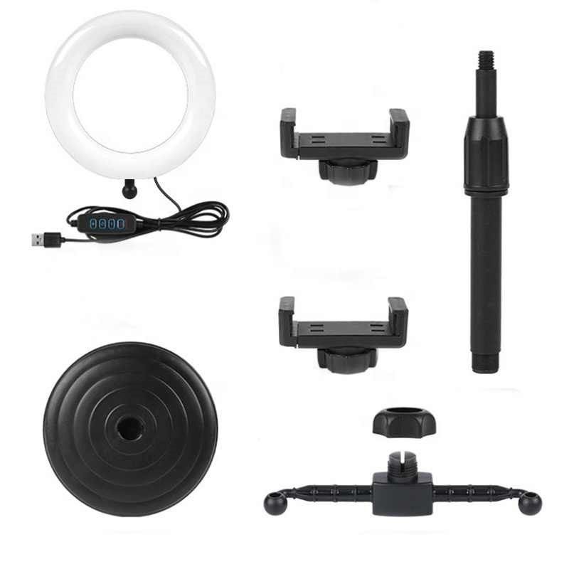 Best quality 6inch Selfie Ring Light With Tripod Stand 2 Phones Holders Desktop Ring Light for Video Recording Live Broadcast Live Streaming Selfie Makeup Video Photography Selfie Lights