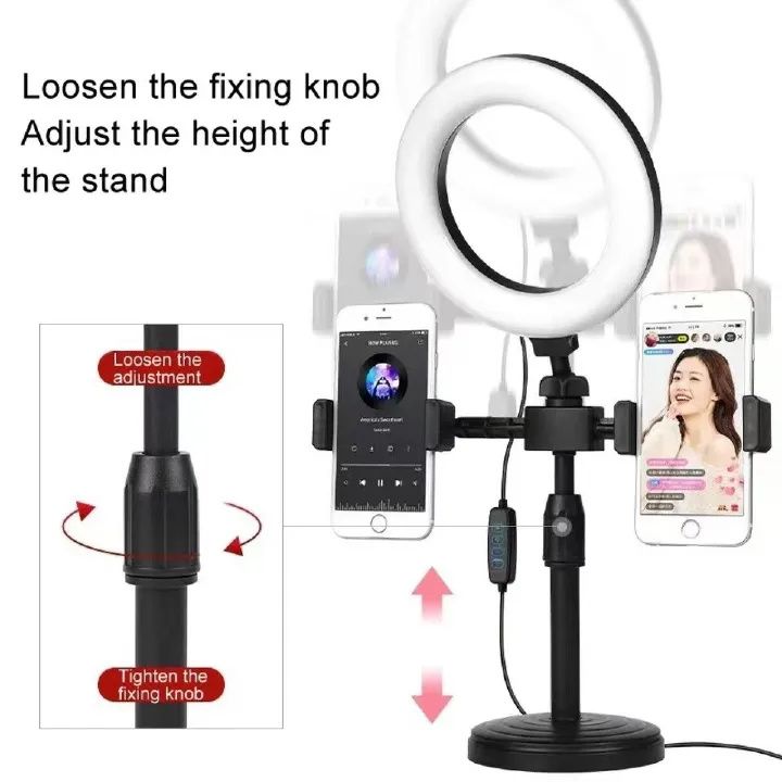 Best quality 6inch Selfie Ring Light With Tripod Stand 2 Phones Holders Desktop Ring Light for Video Recording Live Broadcast Live Streaming Selfie Makeup Video Photography Selfie Lights
