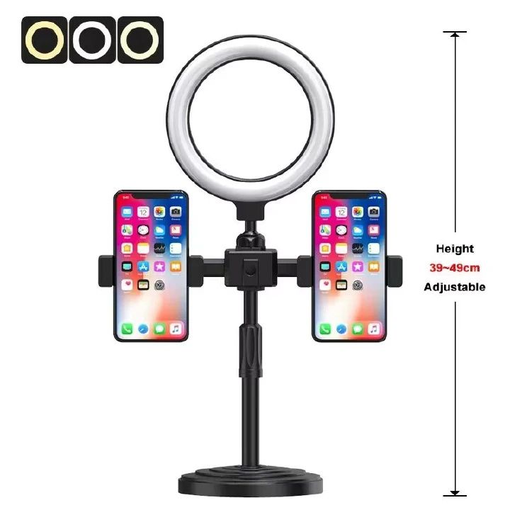 Best quality 6inch Selfie Ring Light With Tripod Stand 2 Phones Holders Desktop Ring Light for Video Recording Live Broadcast Live Streaming Selfie Makeup Video Photography Selfie Lights