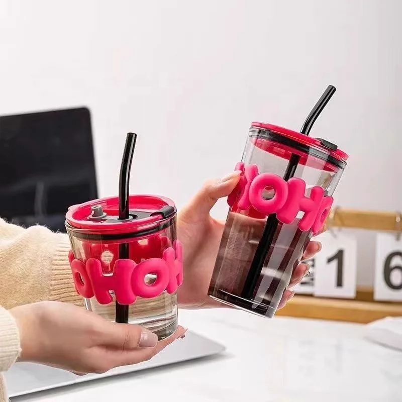 Gorgeous slub glass smoothie cup with STRAW Enjoy any drink either coffee tea or juice Great for BBQs, parties, weddings and picnics-glass cup with straw