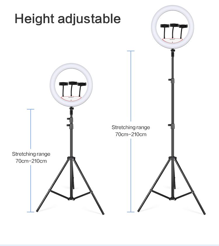 14 inch Ringlight with 3 phone holders and 2.1m stand & three lighting modes