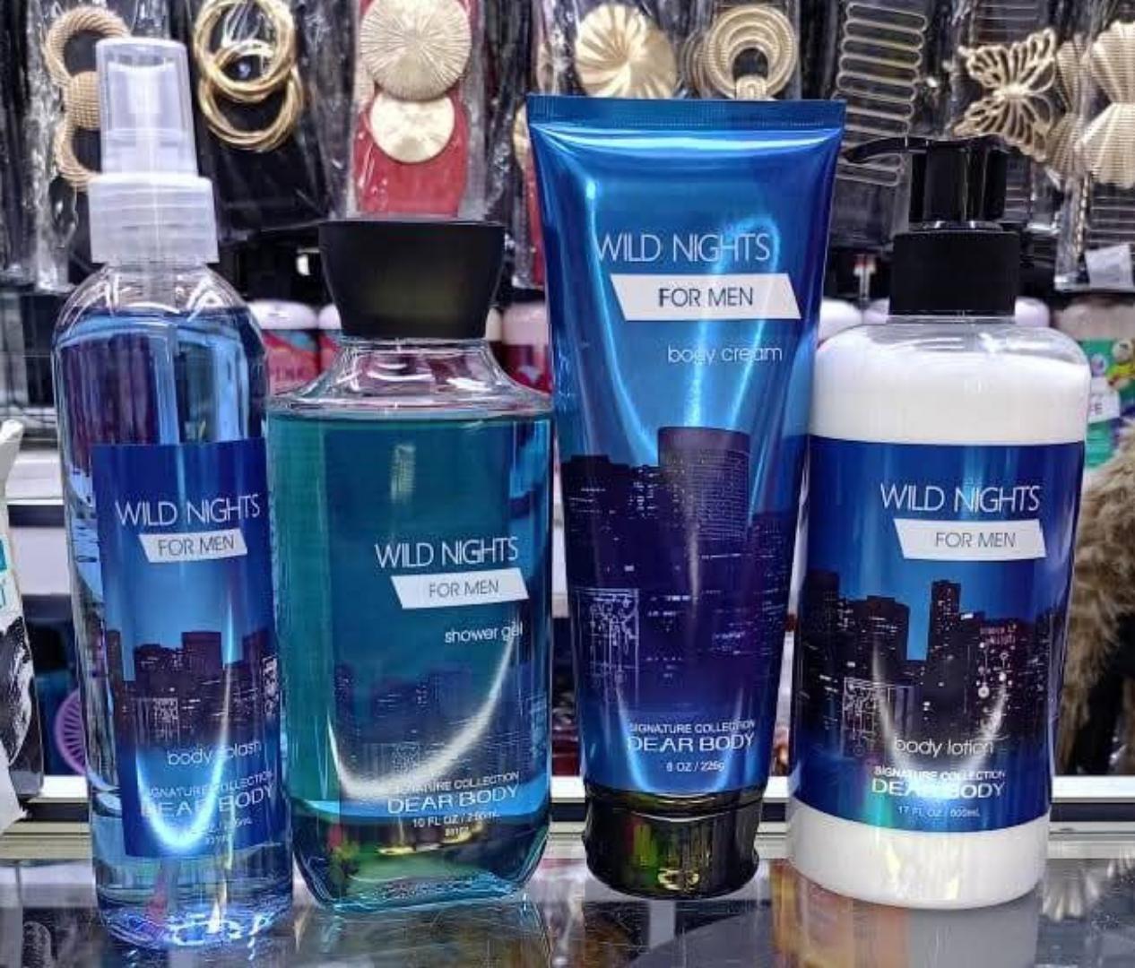 4 Pack Dear Body Wild Night For Men Lotion, Shower Gel ,Body Splash & Cream Sweet Fresh Scent Keep Fresh Shower Gel Body Lotion Skin Care Signature Collection Body Luxuries