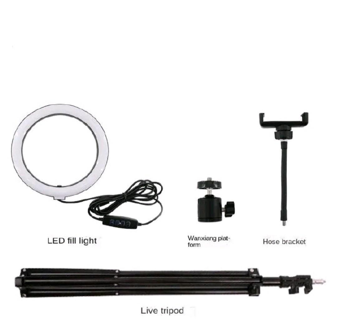 2.1M Tripod Stand with 10 Inch LED Ring Light- Dimmable Beauty Ringlight Three colors adjustable for Selfie Live Stream/Makeup/Youtube/Tiktok Video