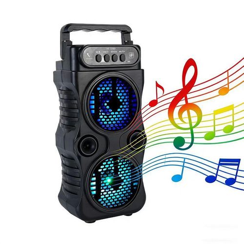 Portable Speaker, Wireless Sub Woofer Heavy Bass Sound System, Car Stereo Receivers, with LED Lights, Mic, for Outdoor RV Party-Black