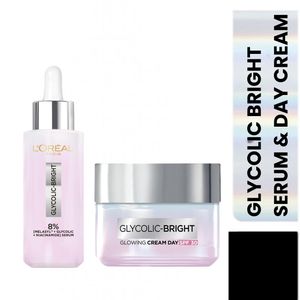 L'Oréal Glycolic Bright Serum 30ml + Day Cream Routine Kit, with Glycolic Acid that penetrates faster & Deeper, Minimises Dark Spots Within 2 Weeks