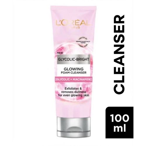 L'Oréal Glycolic Bright Face Daily Foam Cleanser, Infused with Glycolic Acid to Exfoliate and Remove Dullness for Even Glowing Skin - 100ml