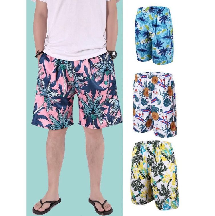Special Offer: Set of 3 Assorted Men’s Beach Pants – Elastic Waist, Quick-Dry Board Shorts with Large Size Digital Print