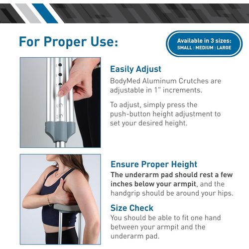 Aluminum Crutches for Adults and Children – Pair of Lightweight, Height Adjustable Crutches – Includes Padded Underarm Cushions, Hand Grips, & Rubber Tips – Max. Weight Capacity 300 lb.