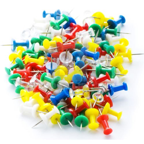 Officepoint 50pcs Map Pins Plastic Head Push Thumbtacks Sticker Assorted Color School Supplier