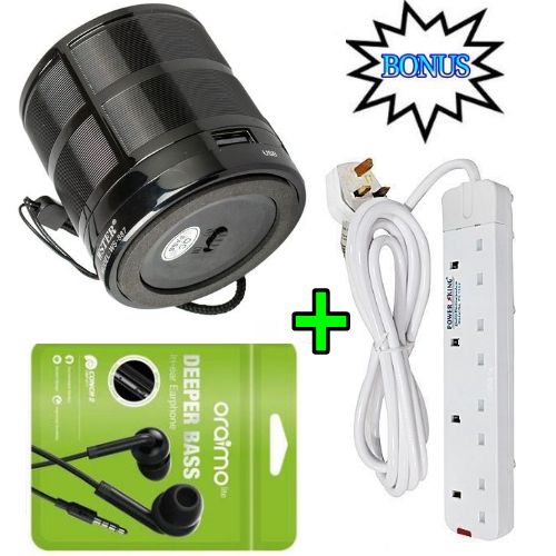 Wster Best Mini Speaker Portable Mini Wireless Bluetooth Hands-free USB TF AUX- Black + Free 4Way Power Extension Cable & Earphone