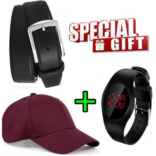 Fashion Ladies Pin Buckle Leather Belt + Smart Gifts Cap & Classic Watch