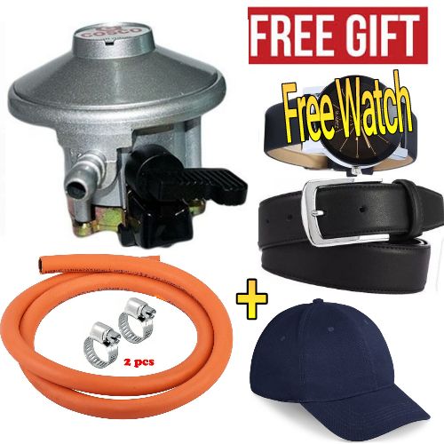 Cosco 13KG Cylinder Regulator Plus Free Gas Delivery Pipe 2M & Clips + Cap , Watch & Belt Bonus