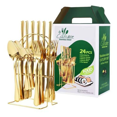 24 Pieces Golden Cutlery Set