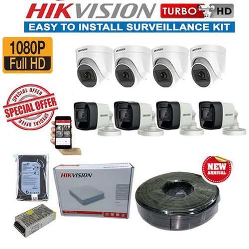 Hikvision 8 Channels 1080P Full HD CCTV Cameras Complete System Installation Pack-100M Cable