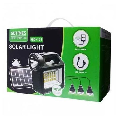 GDTIMES Solar Lighting System Kit With 3 LED Lights, Solar Panel, Power Cable And Multiple Phone Charger