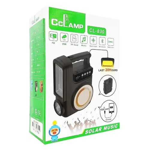 CcLamp Multifunctional LED Flashlight With Solar Panel, Radio, Bluetooth Speaker, MP3 Player, Power Bank Function And 1 Bulb