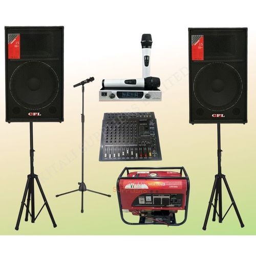 Full Public Address System PA Speakers + 8 Channel Powered Mixer Mixer + Generator + Speaker Stand