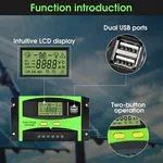 Solarmax 30A Solar Charger Controller, 12V/24V Solar Panel Intelligent Regulator With Dual USB Port And PWM LCD Display