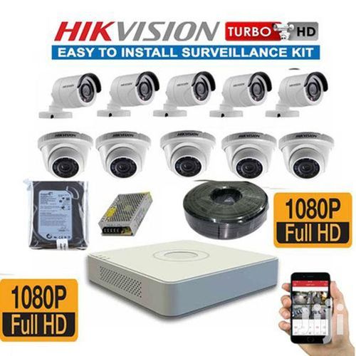 Hikvision 10 HD 2MP (1080P) CCTV Cameras Complete Kit-(With 2TB HDD +200M Cable + 16 Channel DVR + 5M HDMI Cable)