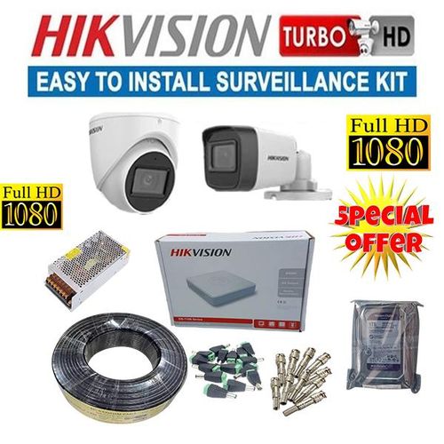 Hikvision 2 Full HD 2MP 1080P CCTV Cameras Complete Installation System Kit -500GB Harddisk Recording Capacity