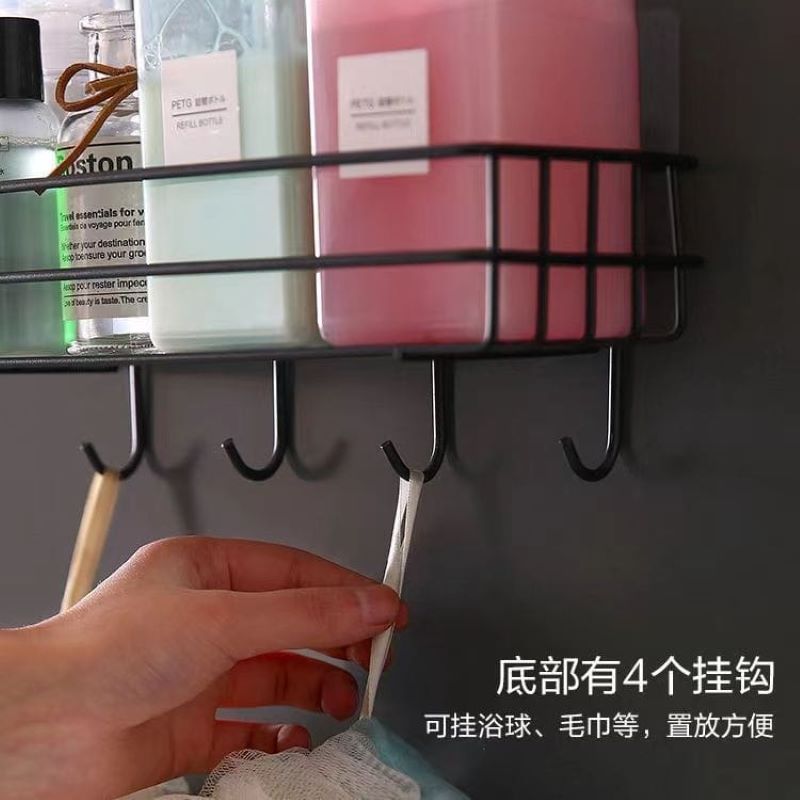 RESTOCKED 2 Punch free Bathroom Shelf storage rack /Organizer with Hooks & stickers