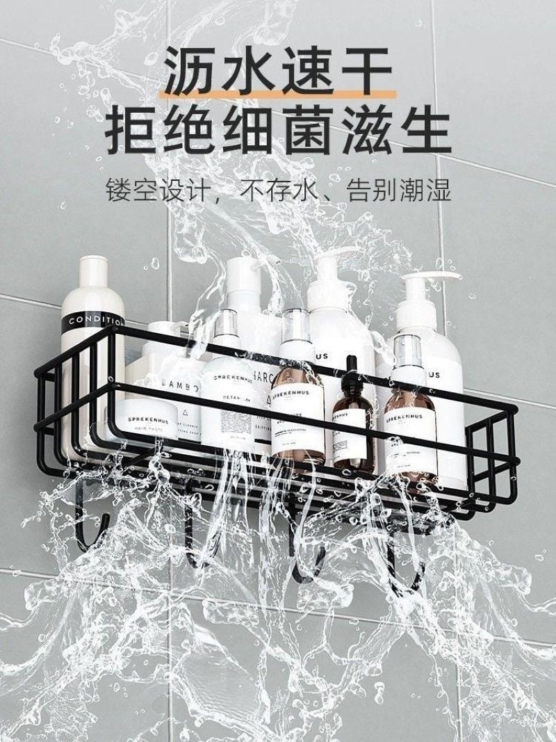 RESTOCKED 2 Punch free Bathroom Shelf storage rack /Organizer with Hooks & stickers
