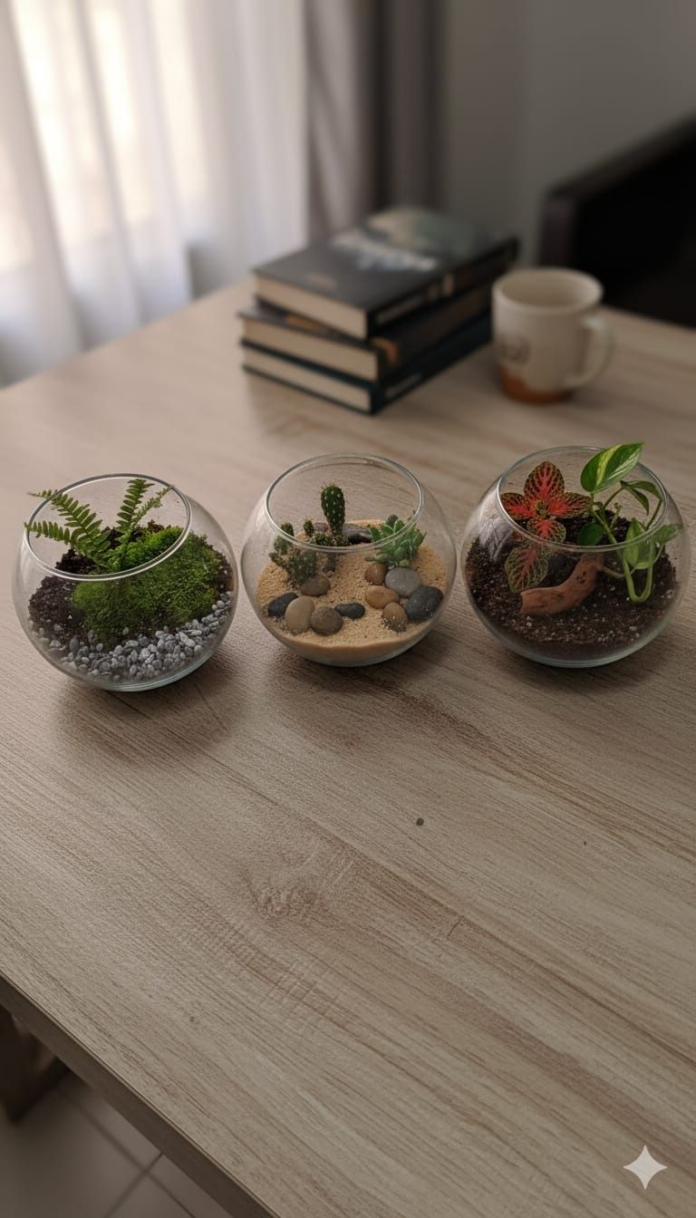 3‑Piece Glass Fish Bowl Bubble Vases Clear Decorative Mini Flower Pots, 3.4cm x 10cm