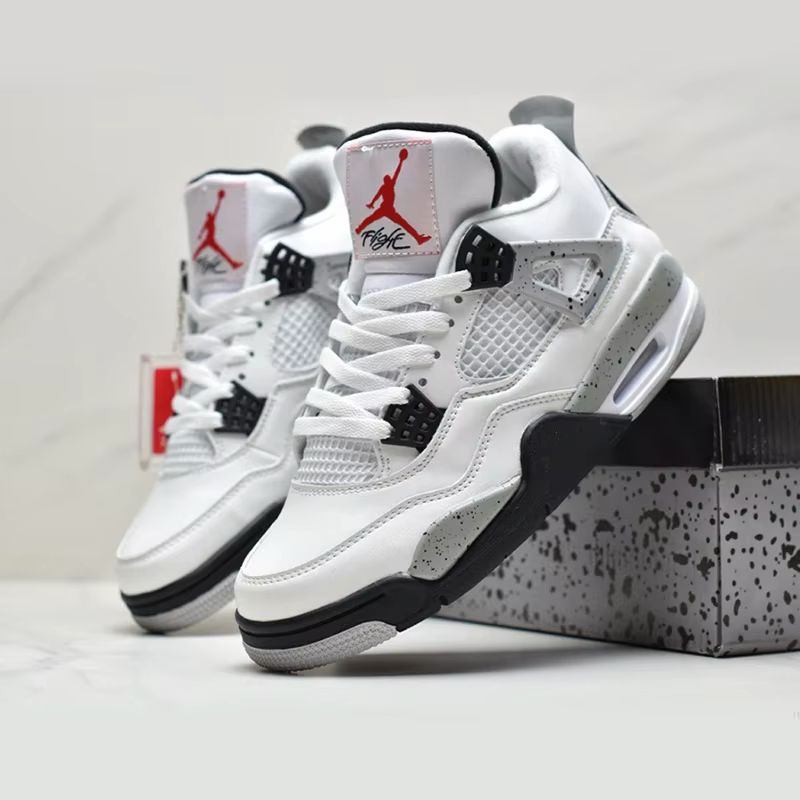 Jordan 4 white cement unisex leather fashion shoes sneakers