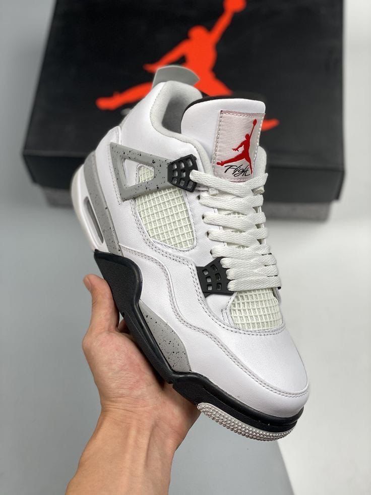Jordan 4 white cement unisex leather fashion shoes sneakers