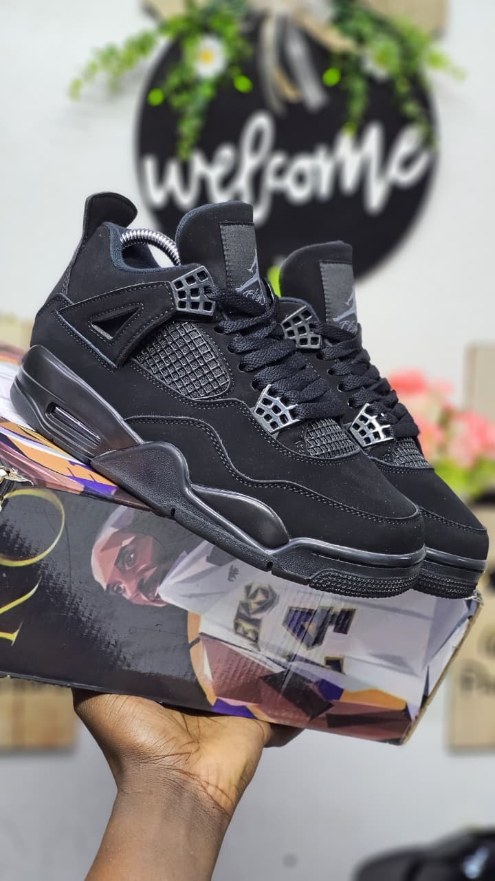 Jordan 4S first leather black unisex mens women J4S black cat Jordan shoes sneakers
