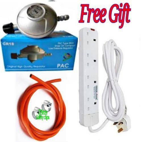 Pac BEST GAS REGULATOR // BEST 6 KG GAS REGULATOR //Original Universal 6kg Gas //6 Kg Cylinder Regulator For 2 Meko Table Top Cooker & Clips & 2M Delivery Pipe+ Free 4 Way Power Extension Cable