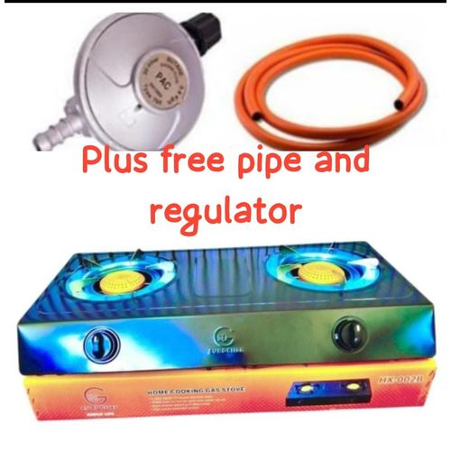 Eurochef Table Top Stainless Steel 2 Burner Gas Cooker Plus 6kg Regulator And Pipe