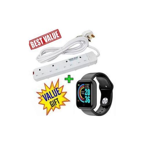 Power King HOME BEST 4 WAY POWER EXTENSION WITH LONG CABLE +FREE SMART WATCH