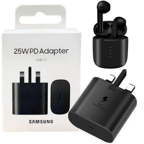 Samsung 25 Watts Fast Charger Adapter for Galaxy A15,A25,A05S,S23FE With Type C Output+EAR PODS,