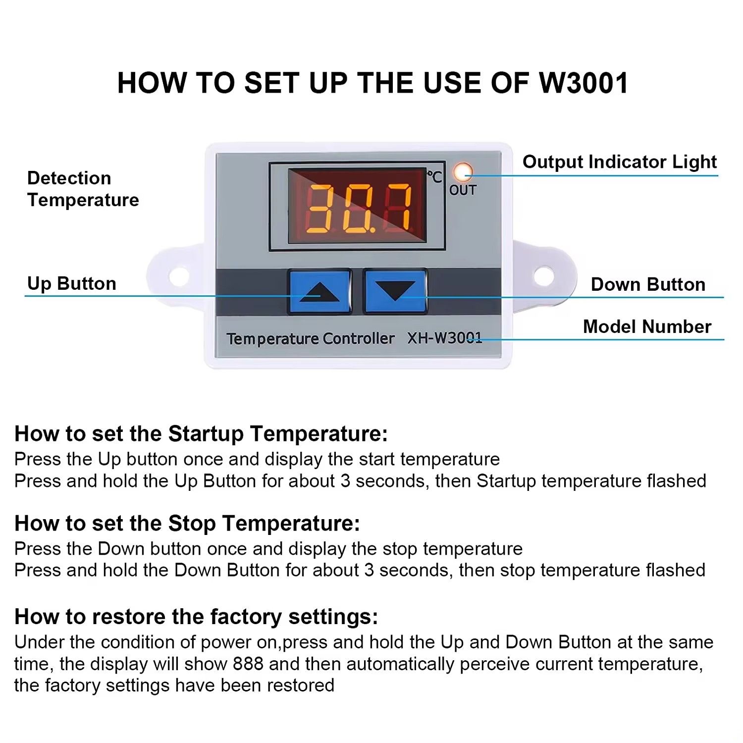 Digital Temperature Controller Thermostat Control with NTC Sensor Probe