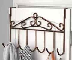 Over the Door Hanger Punch-free Clothes Hat Bag Hook for Kitchen Bathroom Towel Hook Key Holder Metal Hanger Bracket 7 Hooks