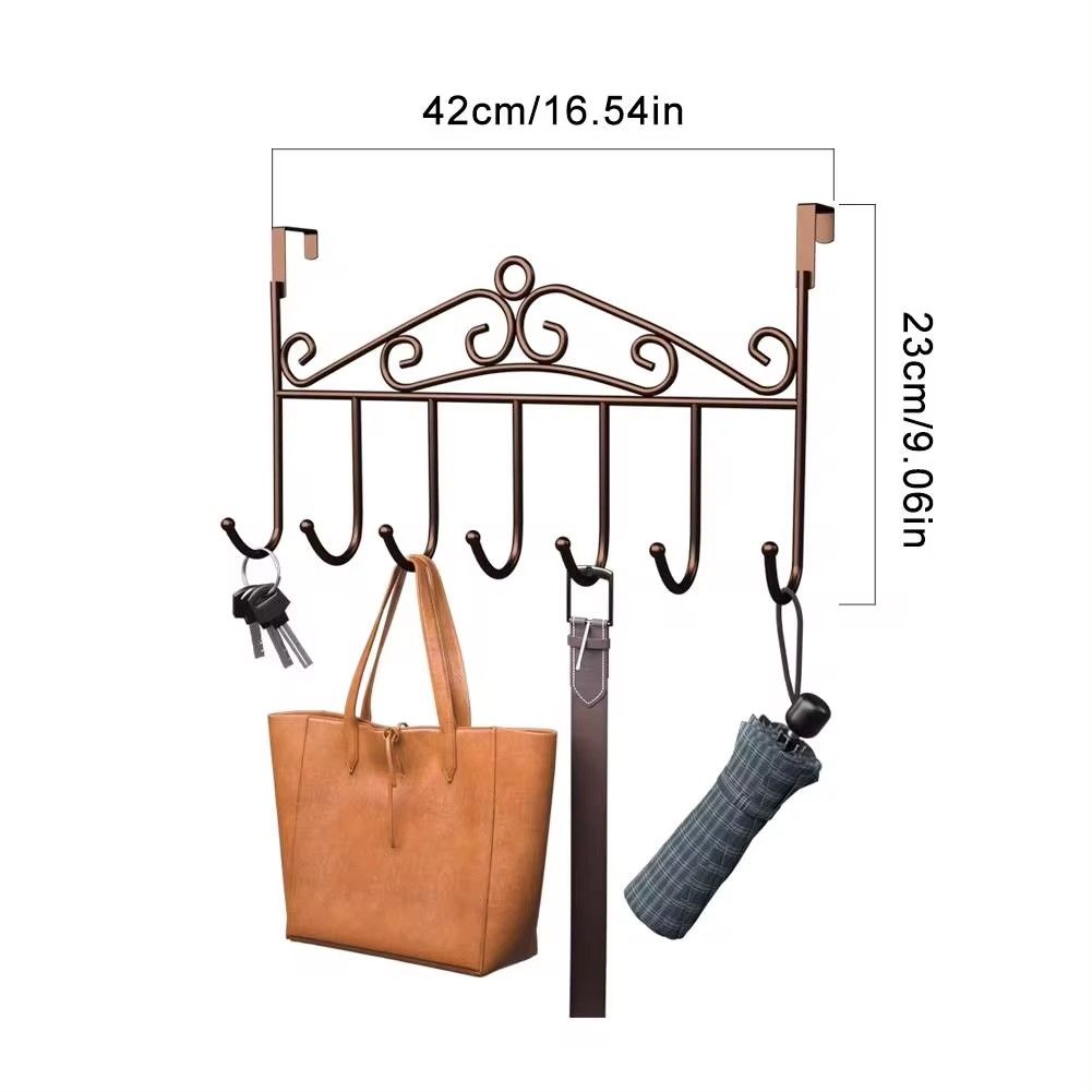 Over the Door Hanger Punch-free Clothes Hat Bag Hook for Kitchen Bathroom Towel Hook Key Holder Metal Hanger Bracket 7 Hooks