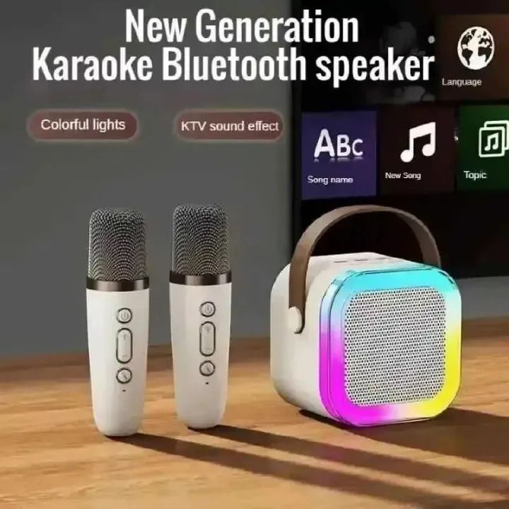 K12 Bluetooth Karaoke Machine Portable 5.3 PA Speaker System with 1-2 Wireless Microphones Home Family Singing Children's Gifts