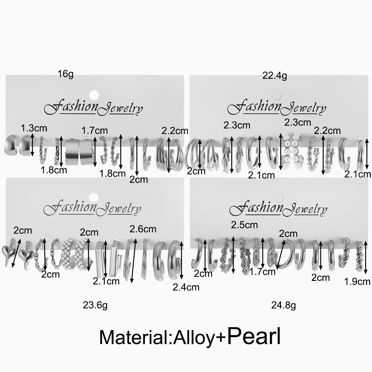 24 Pairs of Earrings Set New Twisted Personality Creative Simple Temperament Geometrical Twist Pearl Earrings