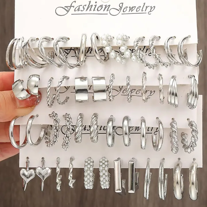 24 Pairs of Earrings Set New Twisted Personality Creative Simple Temperament Geometrical Twist Pearl Earrings