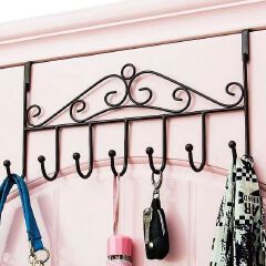 Over the Door Hanger Punch-free Clothes Hat Bag Hook for Kitchen Bathroom Towel Hook Key Holder Metal Hanger Bracket 7 Hooks
