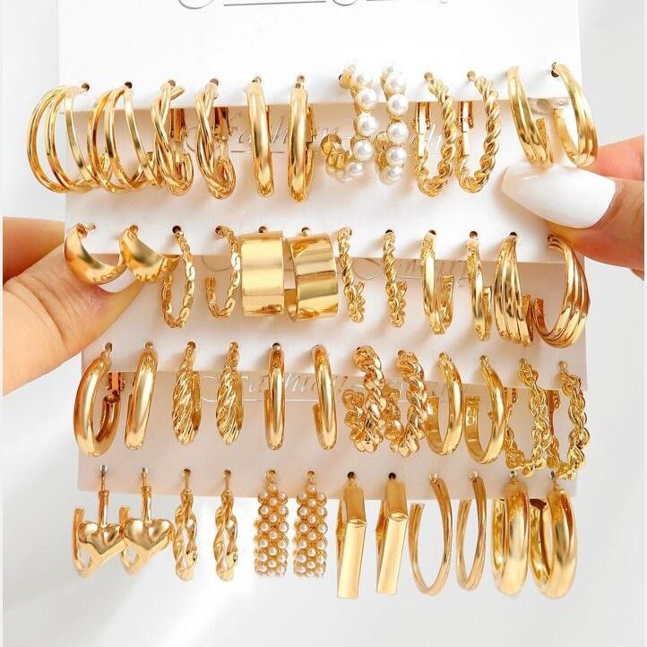 24 Pairs of Earrings Set New Twisted Personality Creative Simple Temperament Geometrical Twist Pearl Earrings